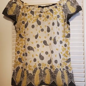 Lucky Brand top beige with black paisley print size large